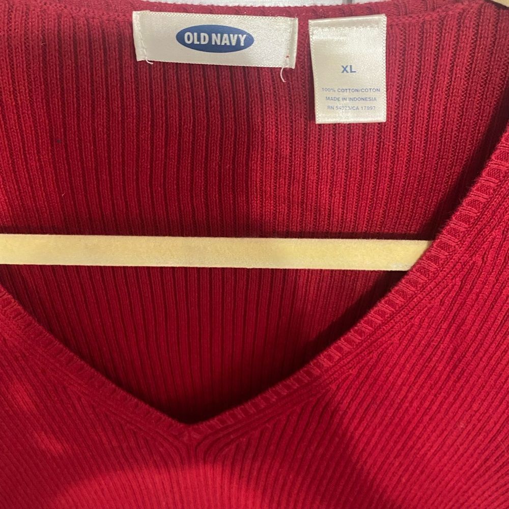 Red V-Neck Sweater - Picture 2 of 3